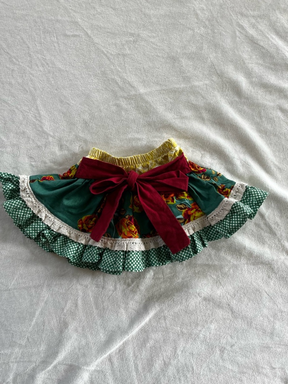 Vintage baby Floral Ruffle Skirt with Red Bow